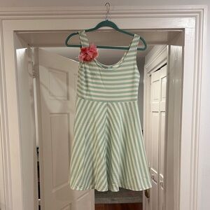 Judith March Mint Green Striped Dress with Pink Floral Accent